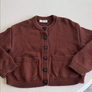 Sezane Titouan Brown Button-Up Knit Cardigan